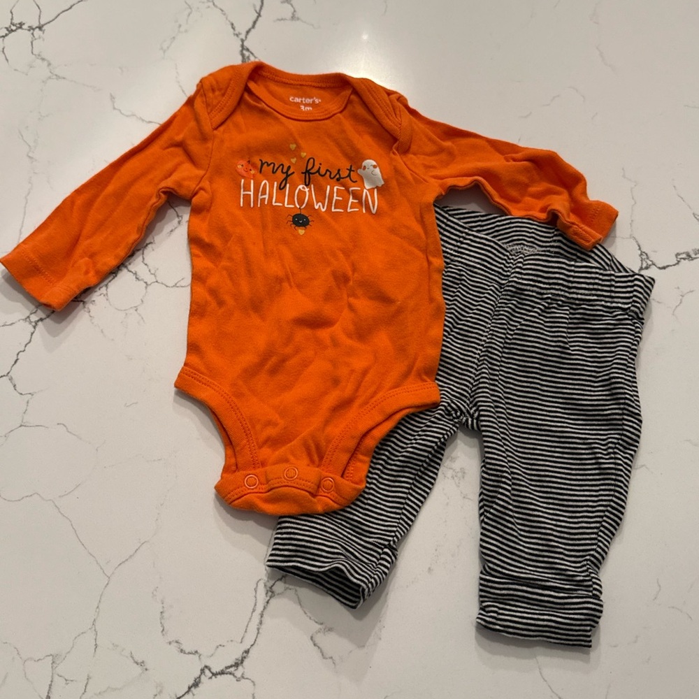Carter's My First Halloween Orange Bodysuit and Striped Pants